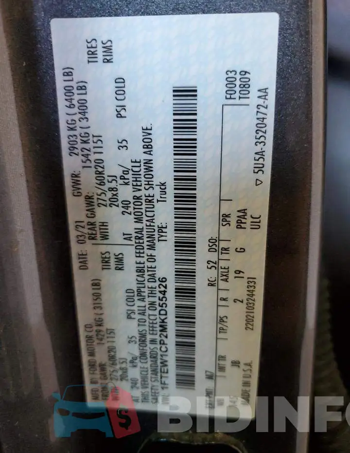 1FTEW1CP2MKD55426 Photo# 10