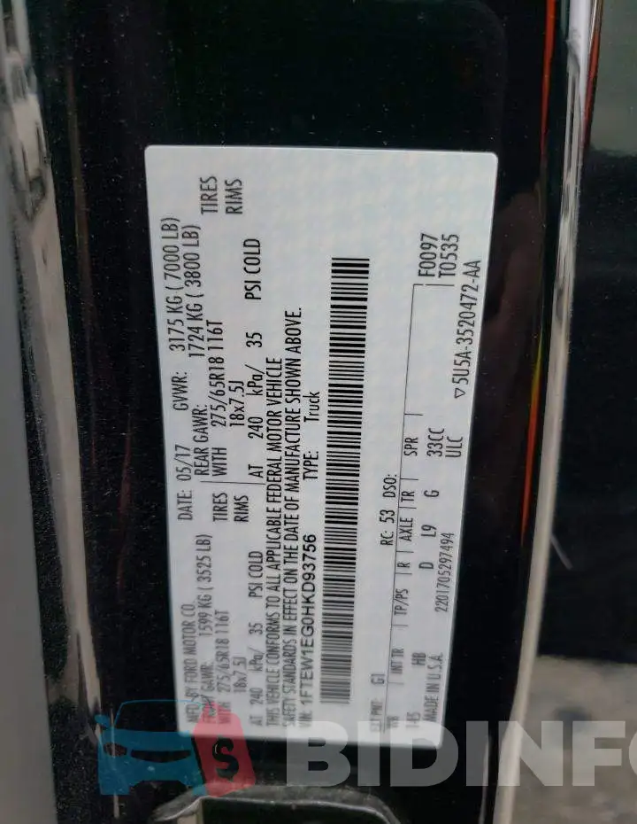 1FTEW1EG0HKD93756 Photo# 10