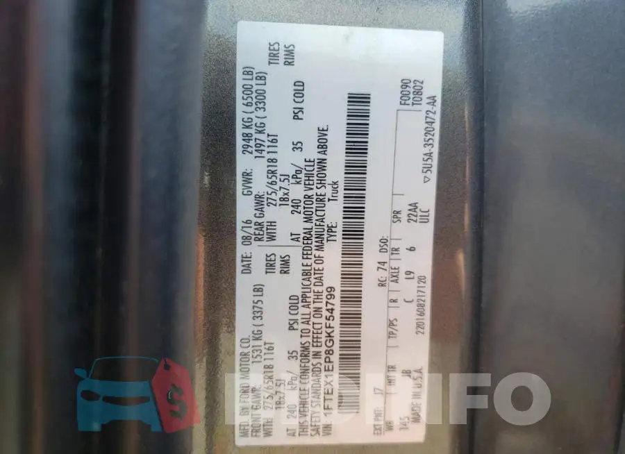 1FTEX1EP8GKF54799 Photo# 10