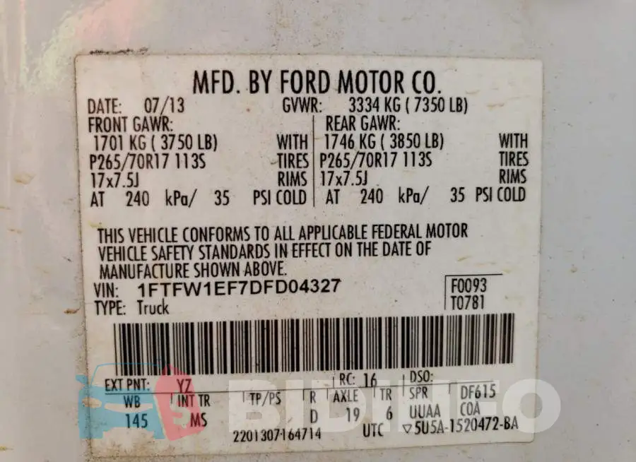 1FTFW1EF7DFD04327 Photo# 10