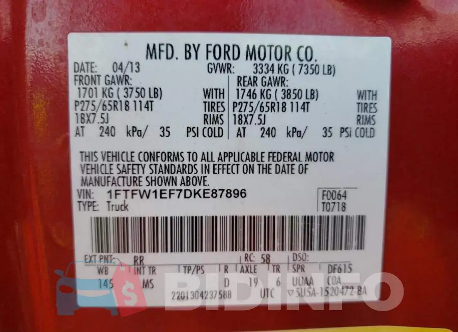 1FTFW1EF7DKE87896 Photo# 10
