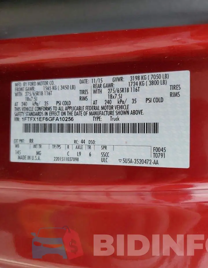 1FTFX1EF6GFA10256 Photo# 12