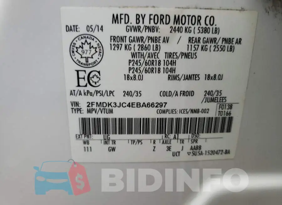 2FMDK3JC4EBA66297 Photo# 12