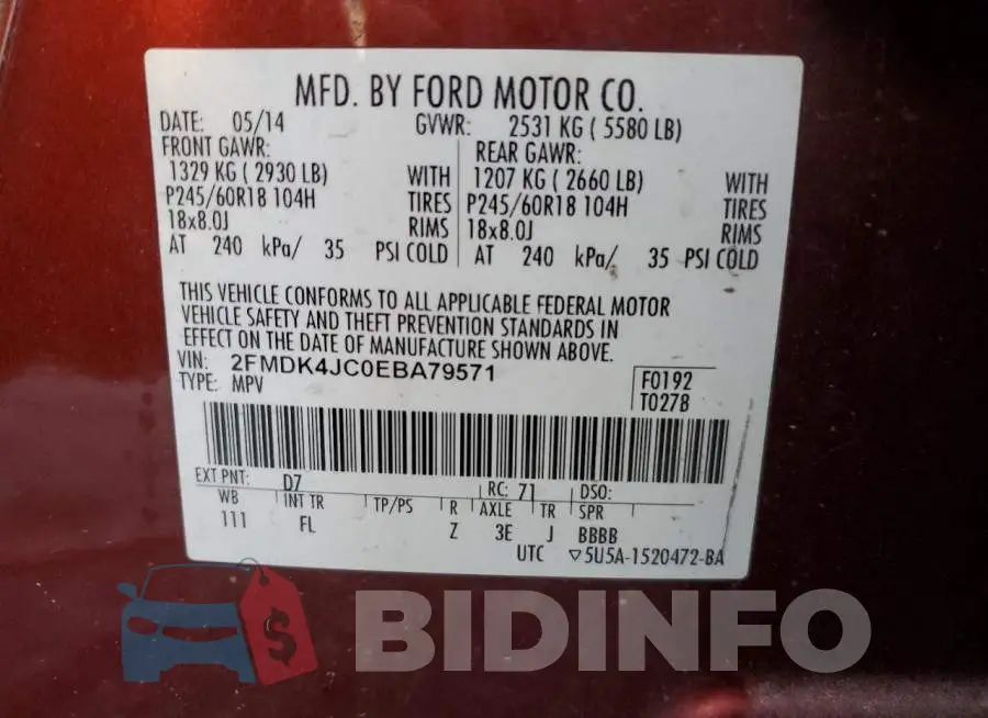 2FMDK4JC0EBA79571 Photo# 10