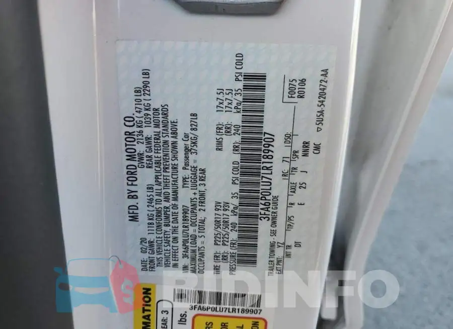 3FA6P0LU7LR189907 Photo# 10