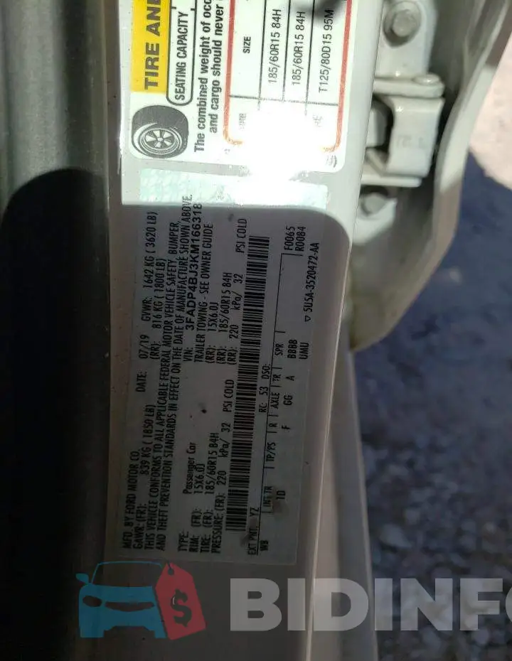 3FADP4BJ3KM166318 Photo# 10