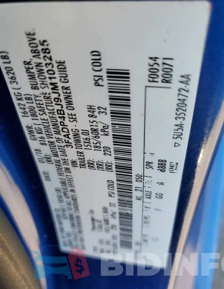 3FADP4BJ9JM103285 Photo# 12