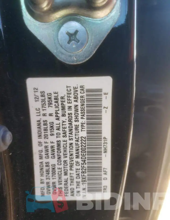 19XFB2F54DE002222 Photo# 13