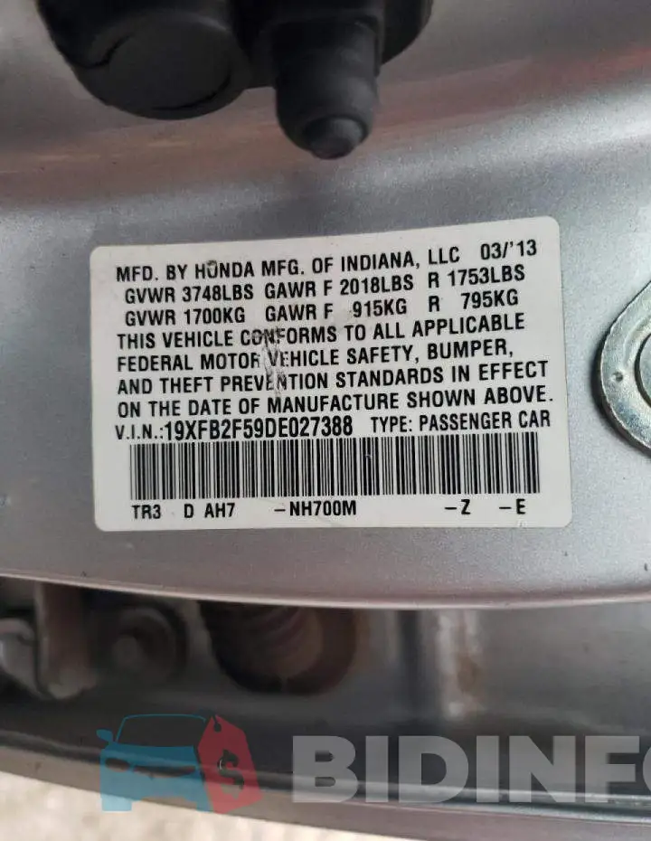 19XFB2F59DE027388 Photo# 12
