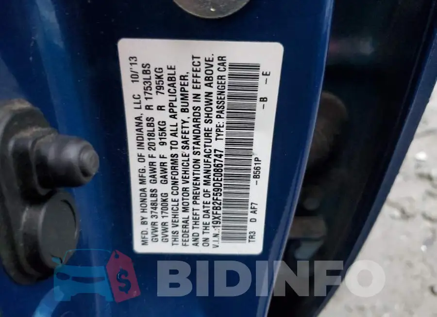 19XFB2F59DE086747 Photo# 13