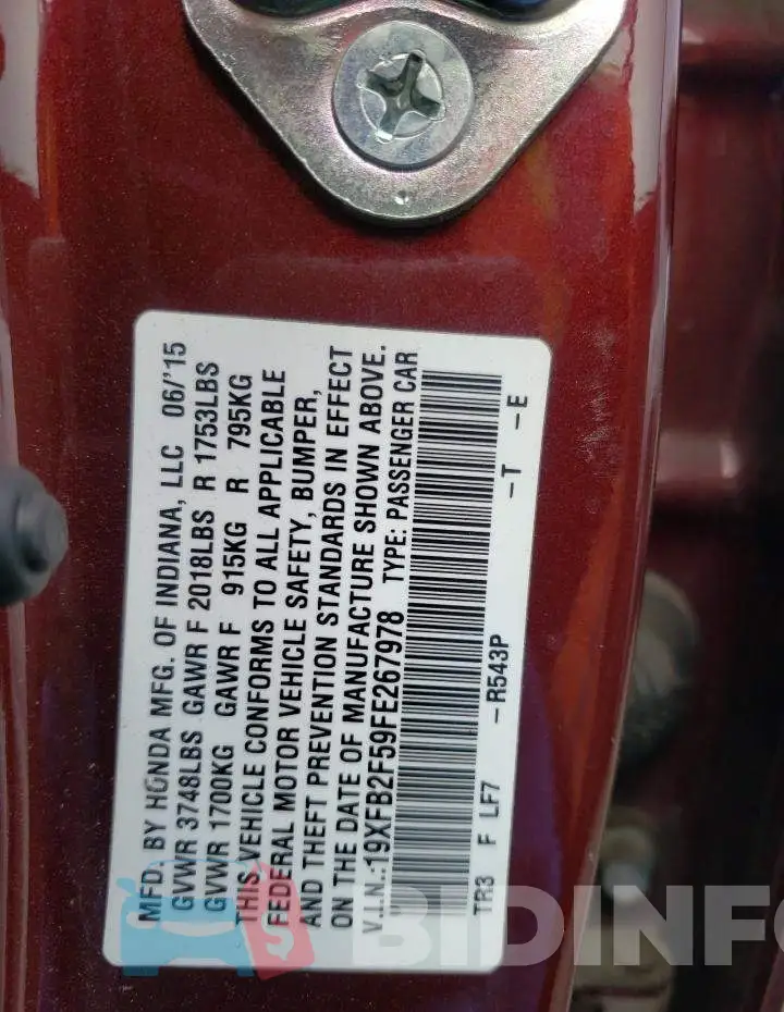 19XFB2F59FE267978 Photo# 10