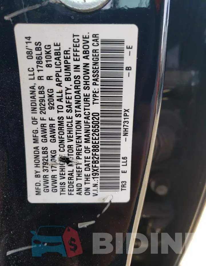 19XFB2F88EE265020 Photo# 13