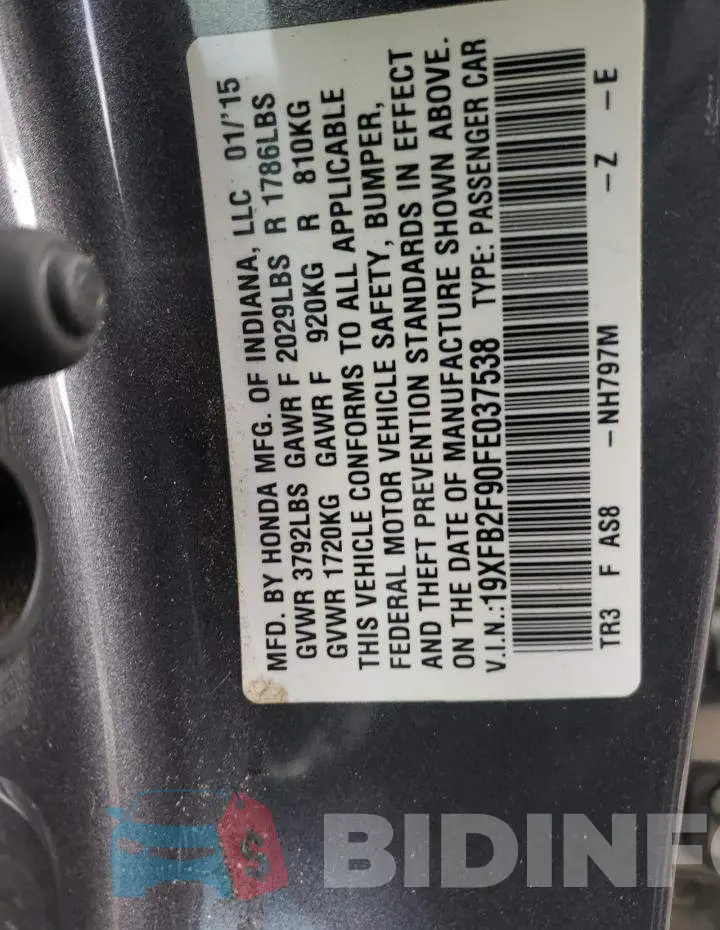 19XFB2F90FE037538 Photo# 10