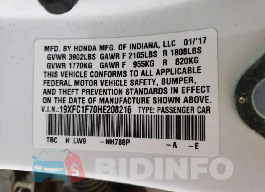19XFC1F70HE208216 Photo# 12