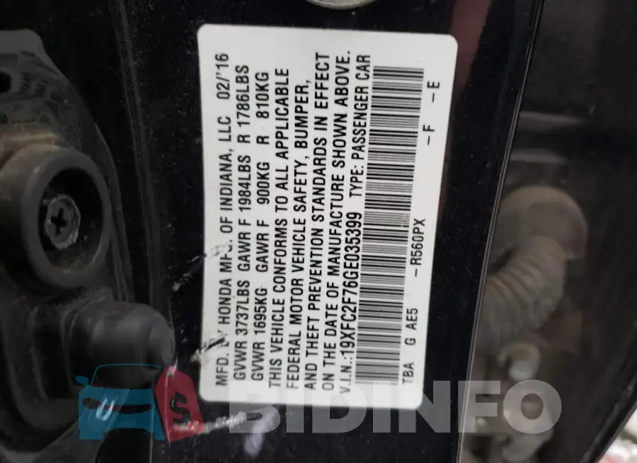 19XFC2F76GE035399 Photo# 12