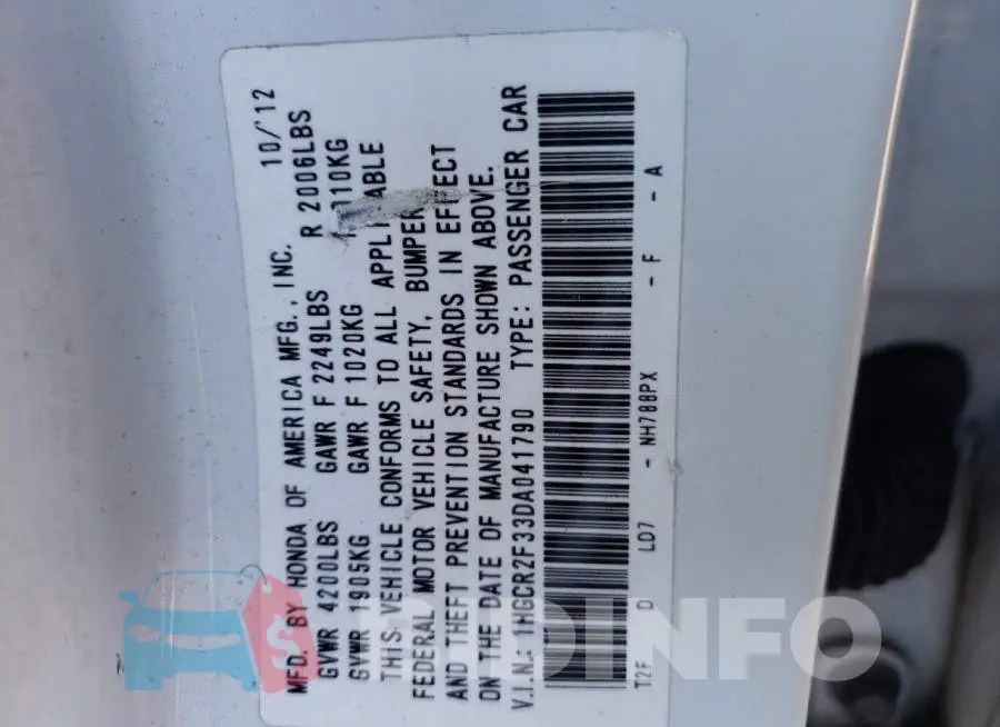 1HGCR2F33DA041790 Photo# 12