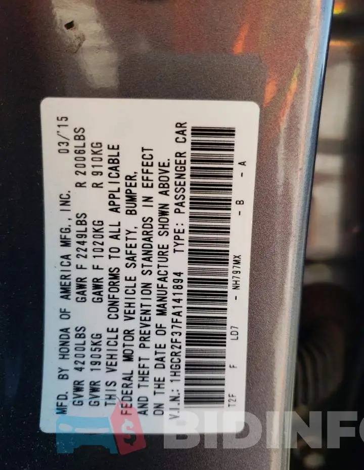 1HGCR2F37FA141894 Photo# 12