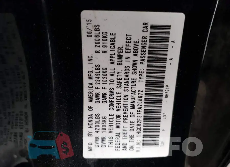 1HGCR2F37FA208672 Photo# 12