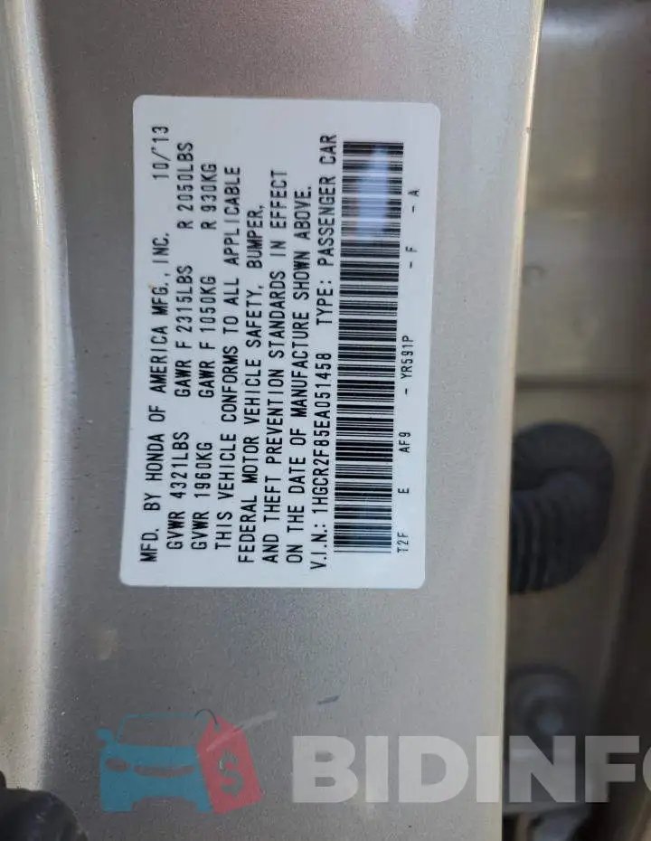 1HGCR2F85EA051458 Photo# 10