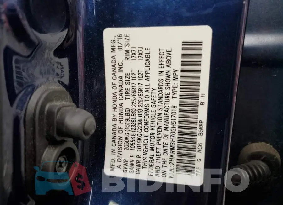 2HKRM3H70GH517018 Photo# 13
