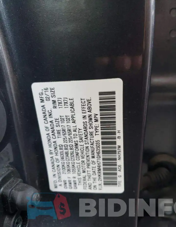2HKRM4H71GH635035 Photo# 14