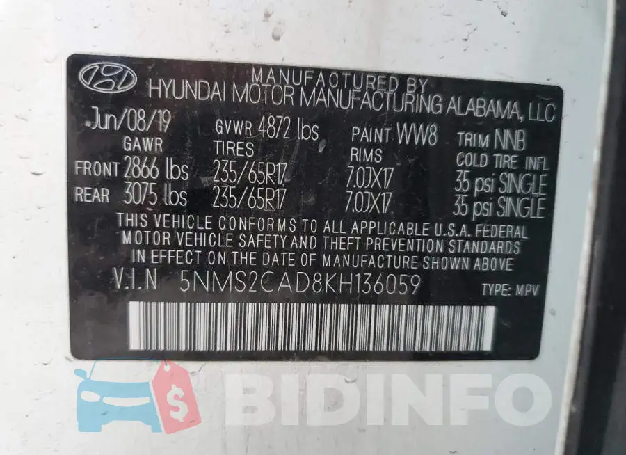 5NMS2CAD8KH136059 Photo# 10