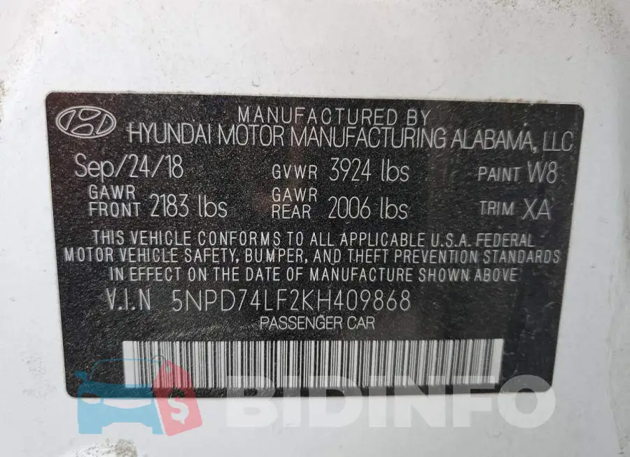 5NPD74LF2KH409868 Photo# 10