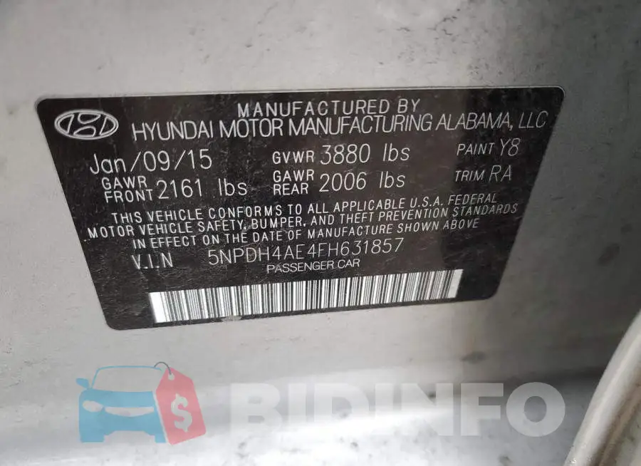 5NPDH4AE4FH631857 Photo# 12
