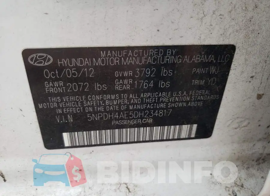 5NPDH4AE5DH234817 Photo# 12