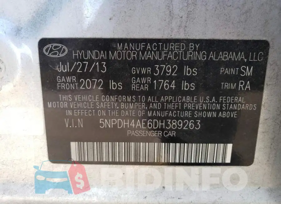 5NPDH4AE6DH389263 Photo# 10