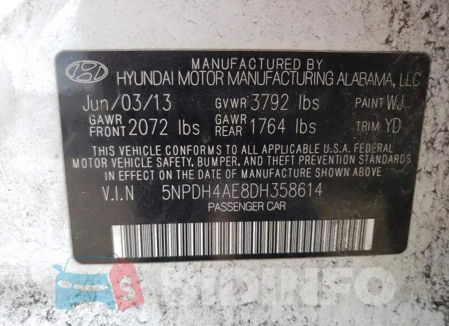 5NPDH4AE8DH358614 Photo# 12
