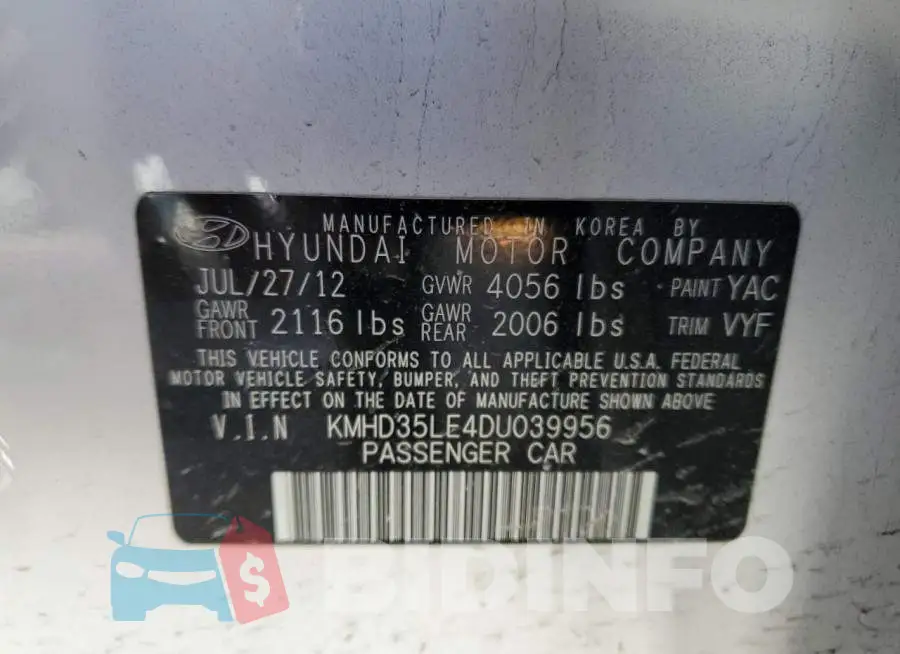 KMHD35LE4DU039956 Photo# 12