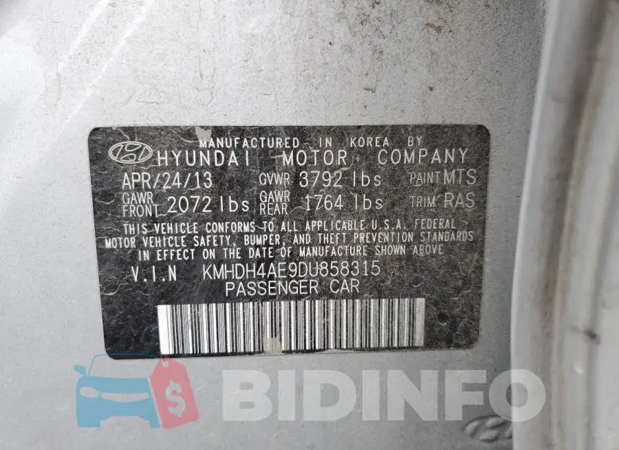 KMHDH4AE9DU858315 Photo# 12