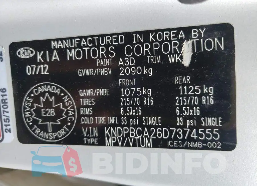 KNDPBCA26D7374555 Photo# 10