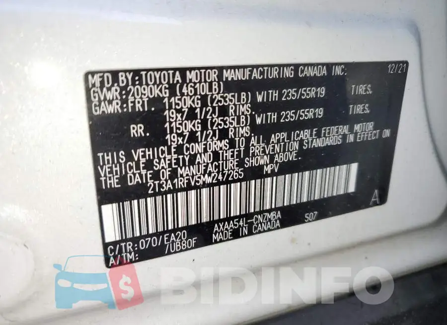 2T3A1RFV5MW247265 Photo# 13