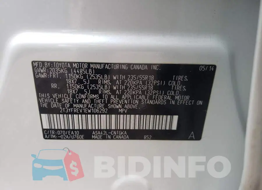2T3YFREV1EW106292 Photo# 14