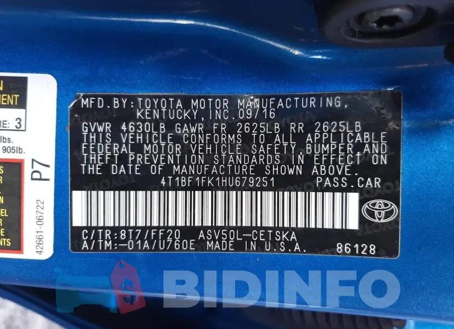 4T1BF1FK1HU679251 Photo# 10