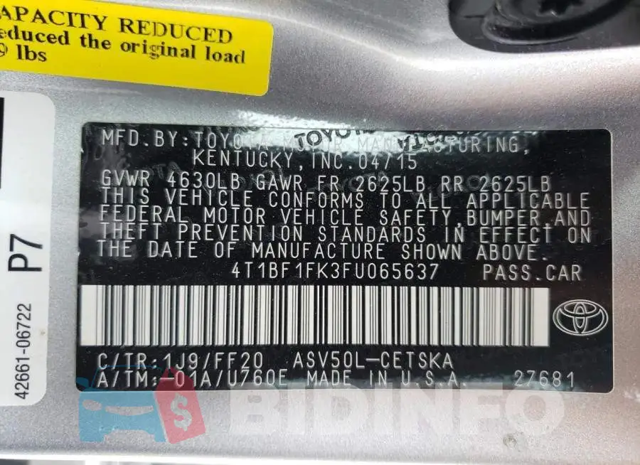 4T1BF1FK3FU065637 Photo# 10