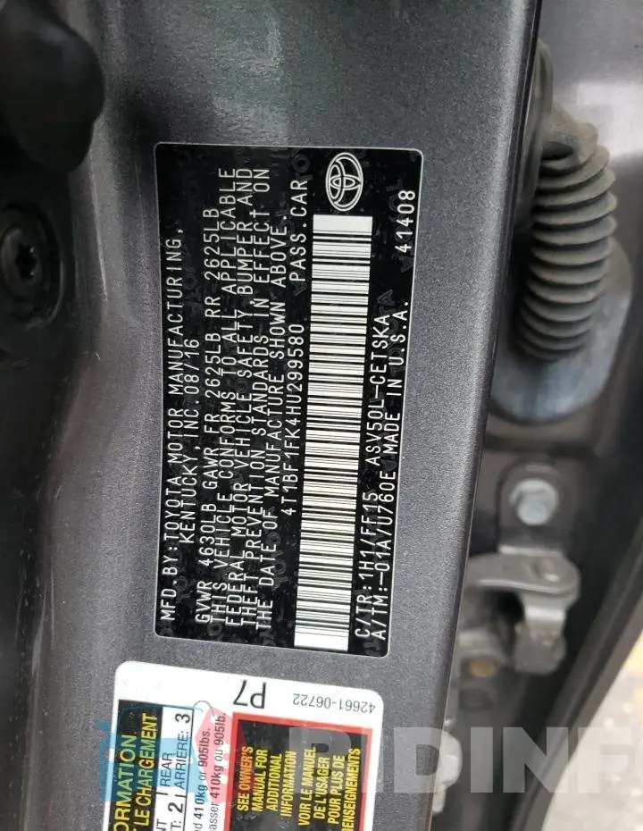 4T1BF1FK4HU299580 Photo# 10
