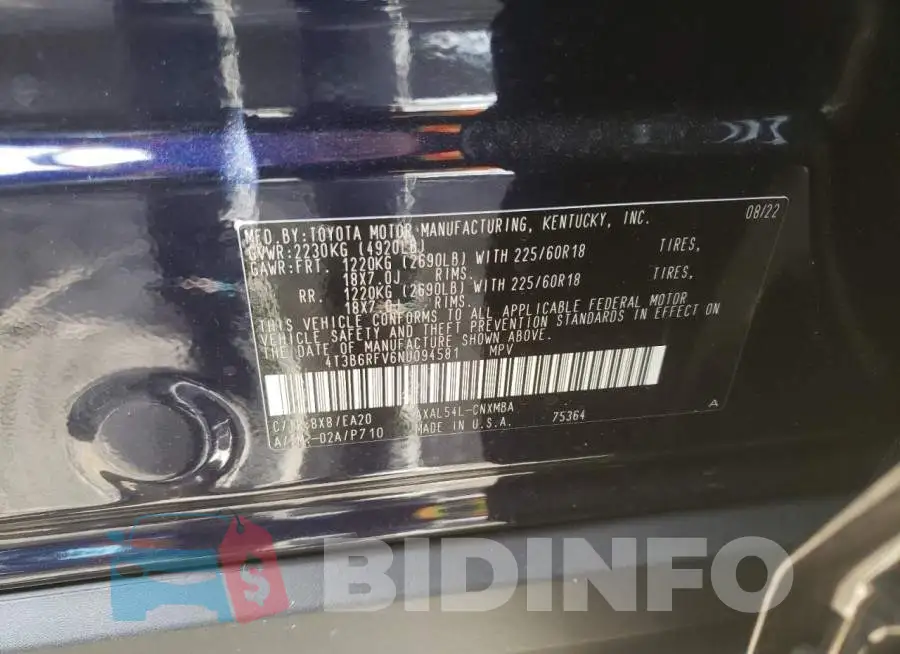 4T3B6RFV6NU094581 Photo# 10