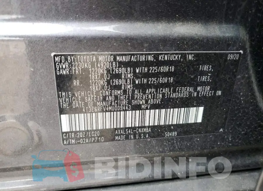 4T3E6RFV4MU009443 Photo# 10