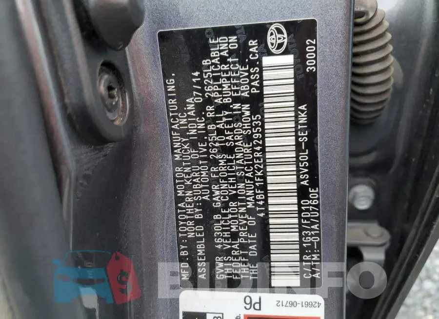 4T4BF1FK2ER429535 Photo# 10