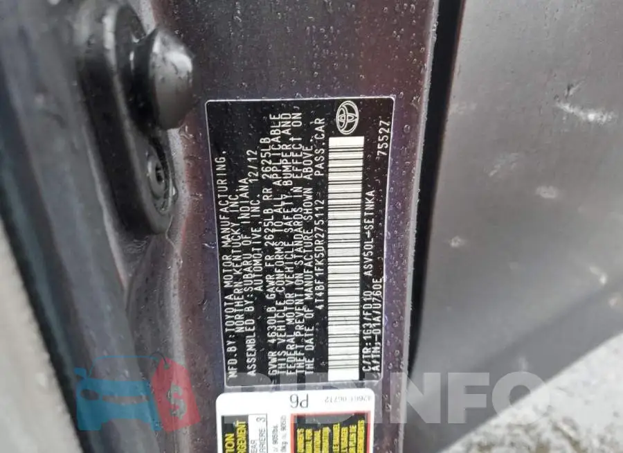 4T4BF1FK5DR275112 Photo# 12