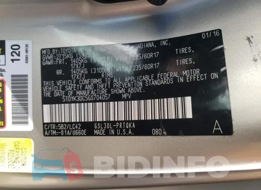 5TDYK3DC5GS704057 Photo# 10