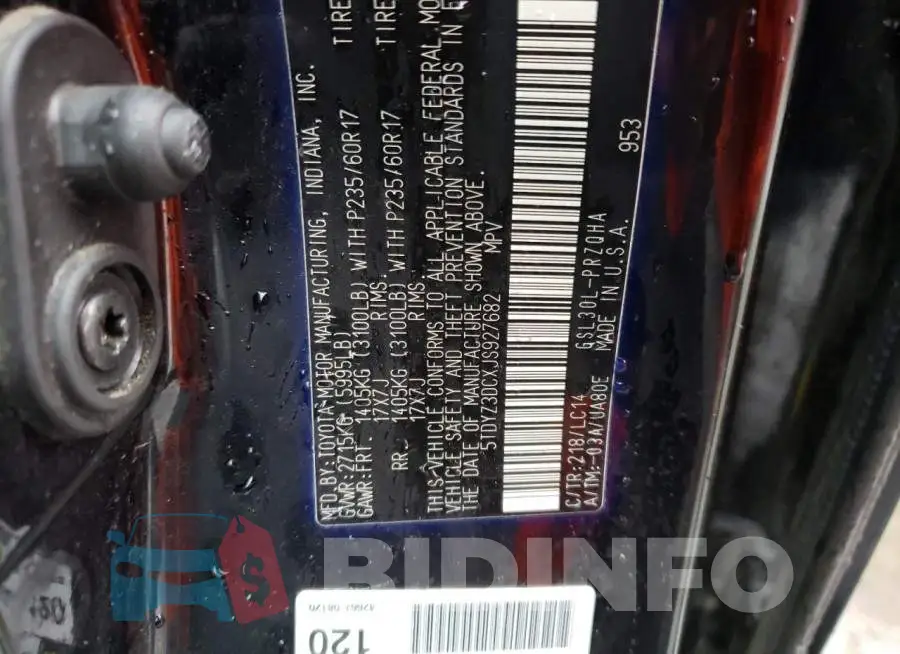 5TDYZ3DCXJS927682 Photo# 14