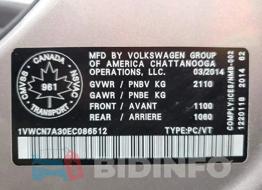 1VWCN7A30EC086512 Photo# 12