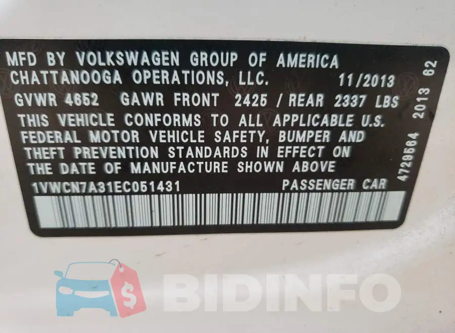 1VWCN7A31EC051431 Photo# 10