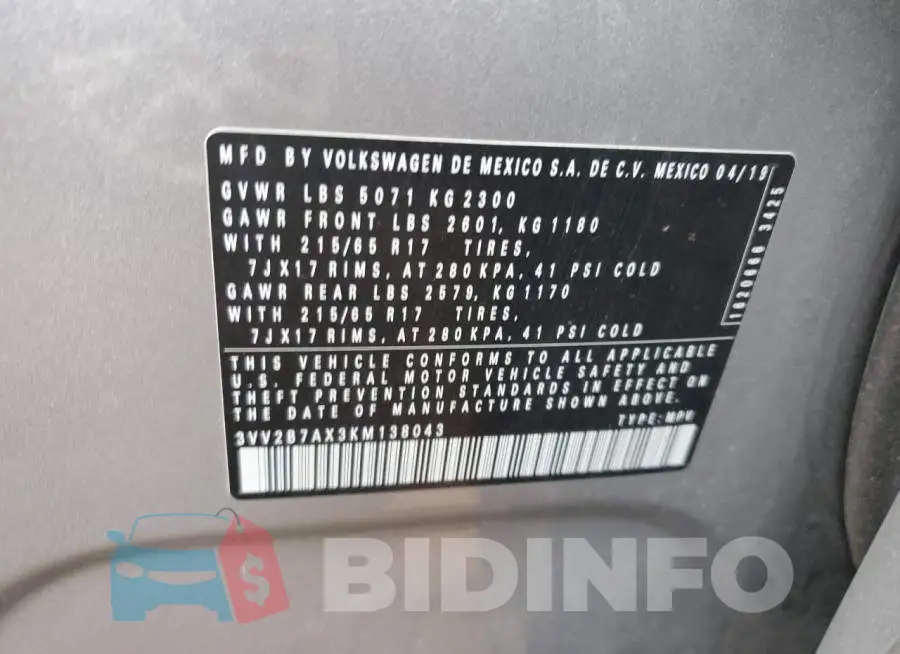 3VV2B7AX3KM138043 Photo# 13