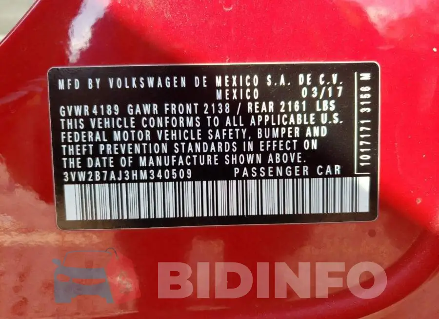 3VW2B7AJ3HM340509 Photo# 10