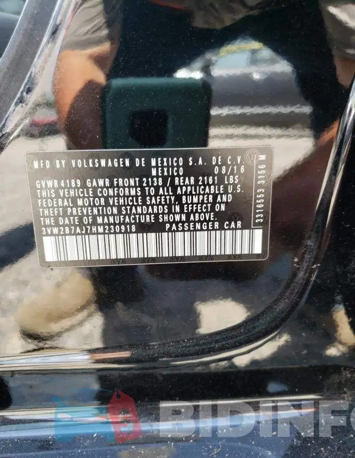 3VW2B7AJ7HM230918 Photo# 10
